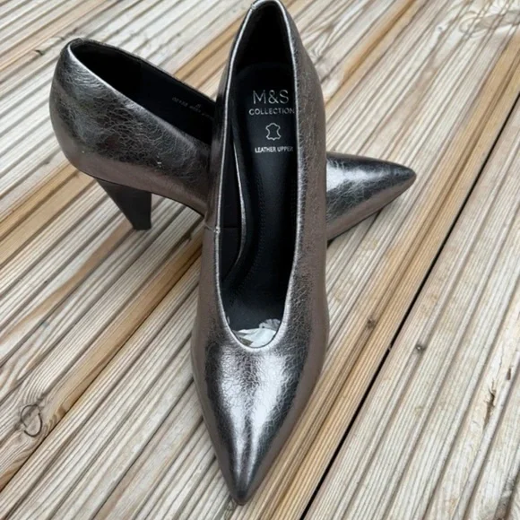 Metallic Silver Pointed-Toe Pumps - Picture 5 of 5